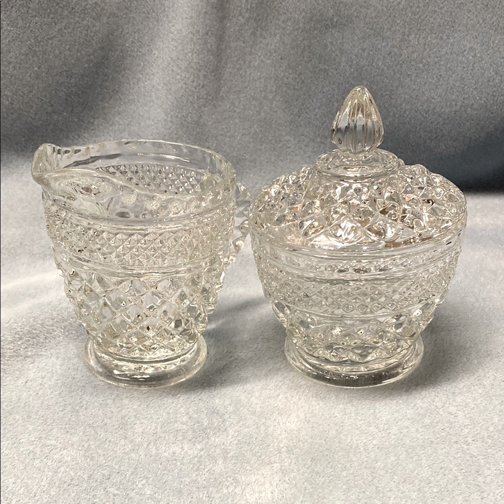 Anchor Hocking Wexford Cut Glass Sugar and Creamer Set